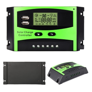 MOHOO Solar Charge Controller, 30A Solar Charger Controller, 12V/24V Solar Panel Intelligent Regulator with Dual USB Port and PWM LCD Display